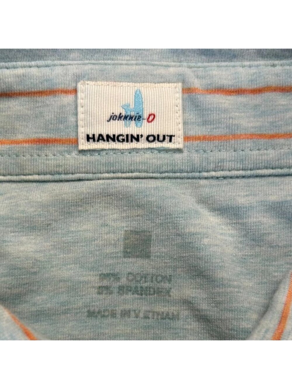 Johnnie-O Hangin' Out Neese Polo Shirt Mens XL Blue Orange Striped Short Sleeve - Picture 8 of 12